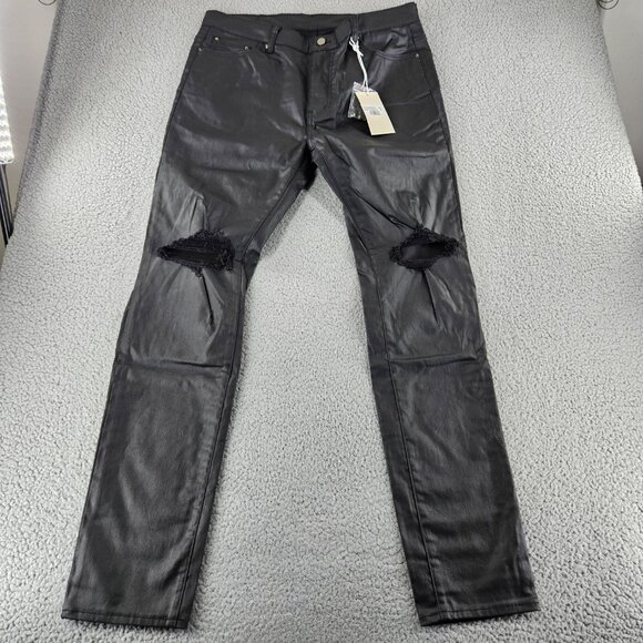 mnml Jeans Mens 38 Black X125 Stretch Denim Distressed Ripped Knees Slim Fit - Picture 1 of 16